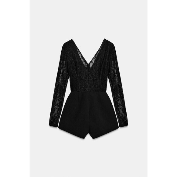 Zara Womens Lace Combination Jumpsuit Romper M Medium Black Tie 4813/842 NWT - Picture 3 of 15